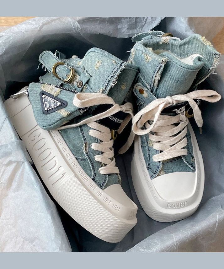 Modische blaue Canvas-Schnürstiefel mit Plateau und Plateau