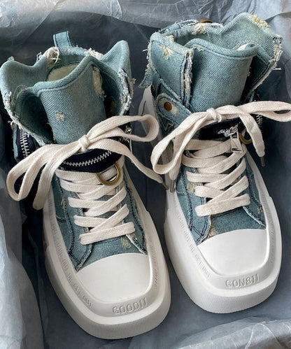 Modische blaue Canvas-Schnürstiefel mit Plateau und Plateau