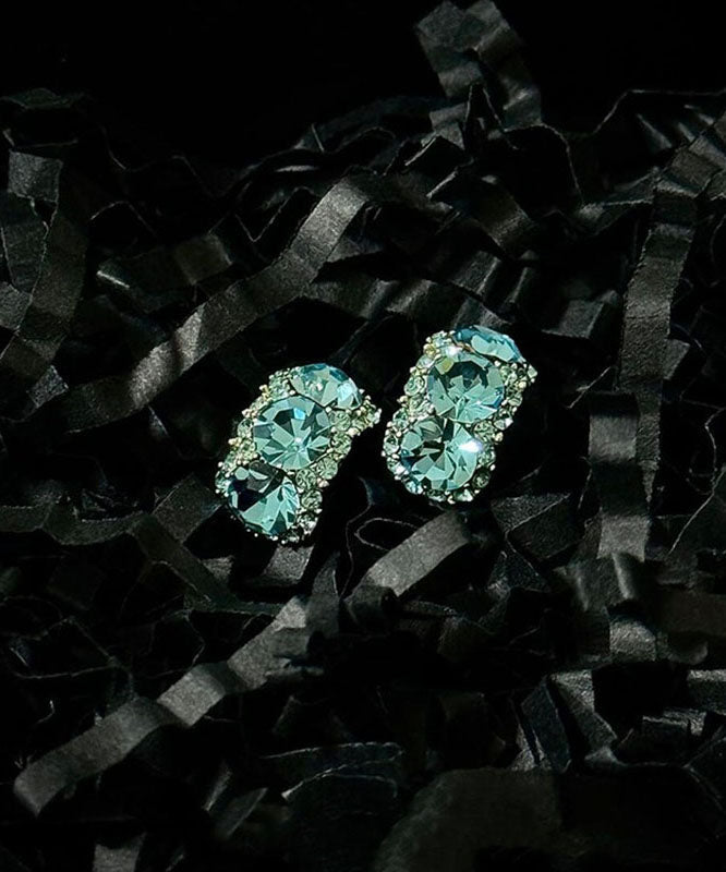 Pendientes de aro en forma de C con circonitas de aleación de cobre azul de moda