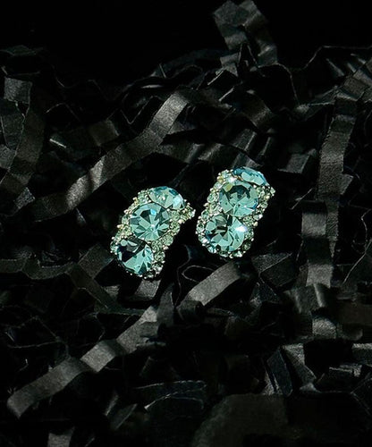 Pendientes de aro en forma de C con circonitas de aleación de cobre azul de moda