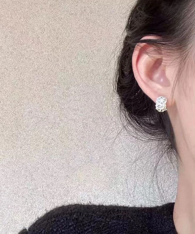 Pendientes de aro en forma de C con circonitas de aleación de cobre azul de moda