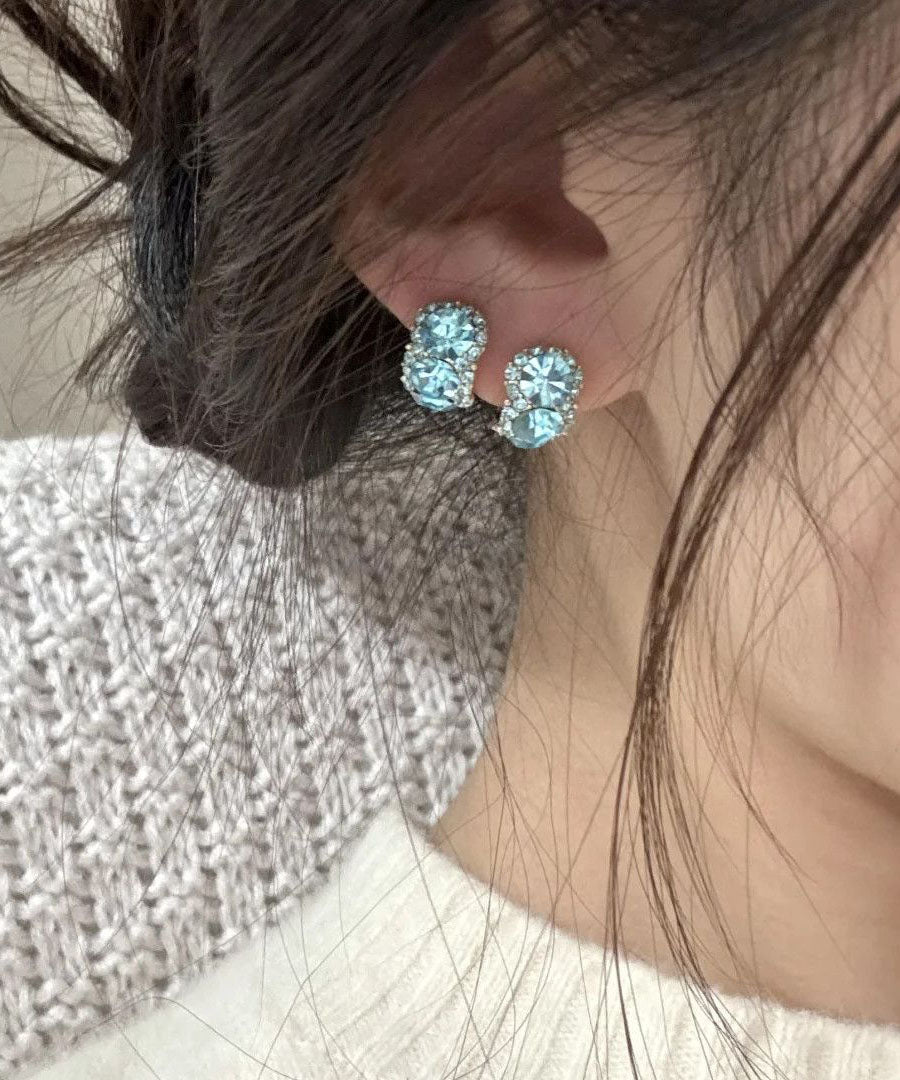 Pendientes de aro en forma de C con circonitas de aleación de cobre azul de moda