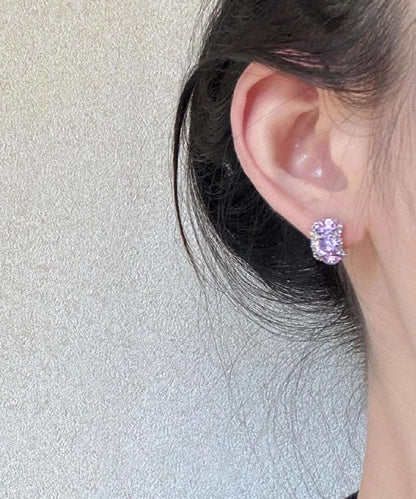 Pendientes de aro en forma de C con circonitas de aleación de cobre azul de moda