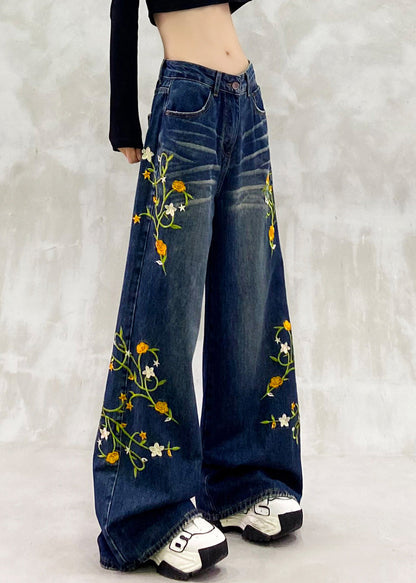 Pantalones vaqueros de patchwork con bolsillos bordados en azul de moda para primavera