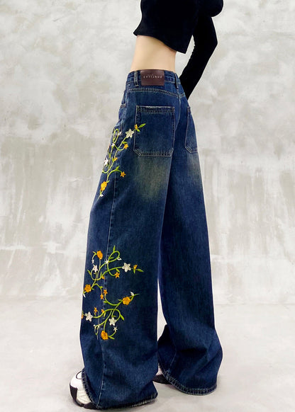 Pantalones vaqueros de patchwork con bolsillos bordados en azul de moda para primavera
