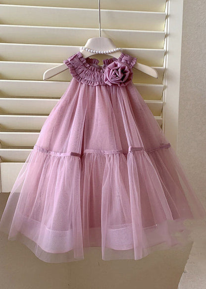 Fashion Blue Patchwork Floral Tulle Kids Maxi Dress Sleeveless