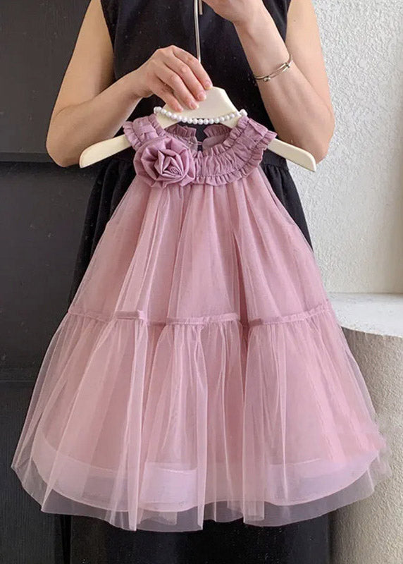 Fashion Blue Patchwork Floral Tulle Kids Maxi Dress Sleeveless