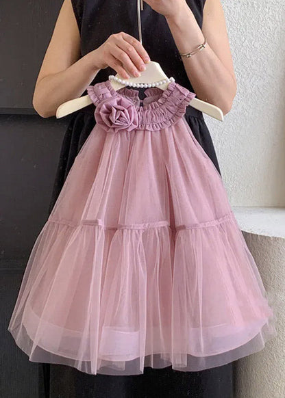 Fashion Blue Patchwork Floral Tulle Kids Maxi Dress Sleeveless