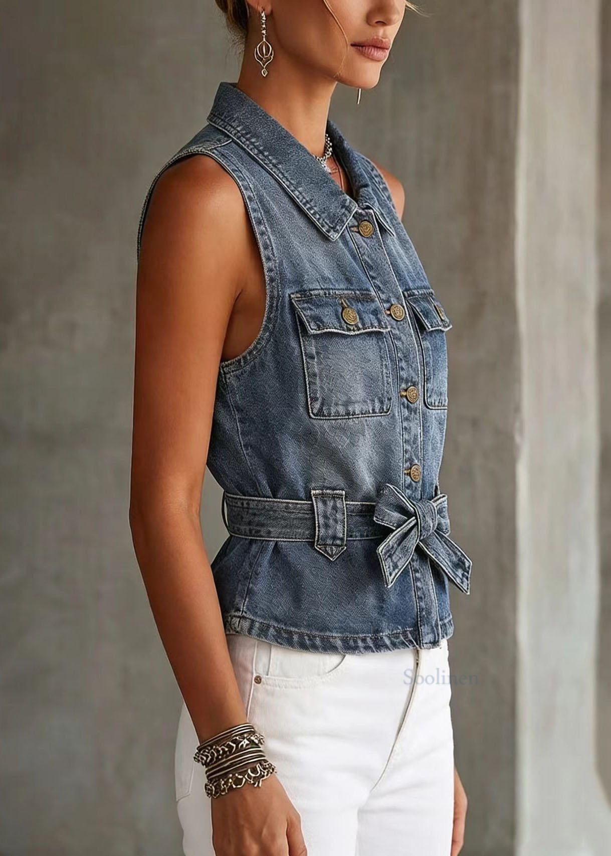 Fashion Blue Peter Pan Collar Denim Vest Top Sleeveless