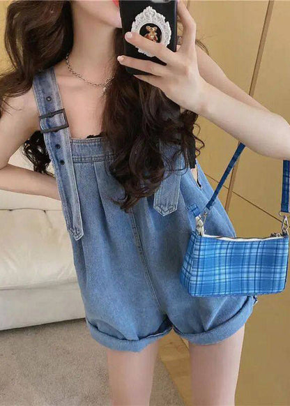 Fashion Blue Pockets Patchwork Denim Jumpsuits Summer