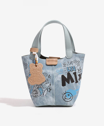 Fashion Blue Print Patchwork Denim Bucket Bag