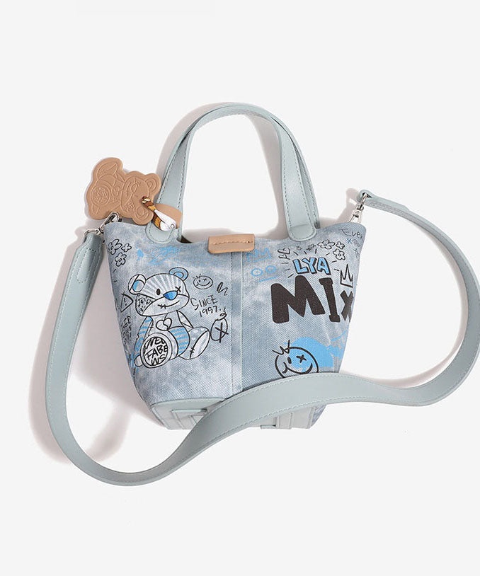 Fashion Blue Print Patchwork Denim Bucket Bag