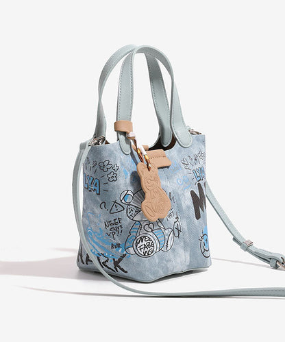 Fashion Blue Print Patchwork Denim Bucket Bag