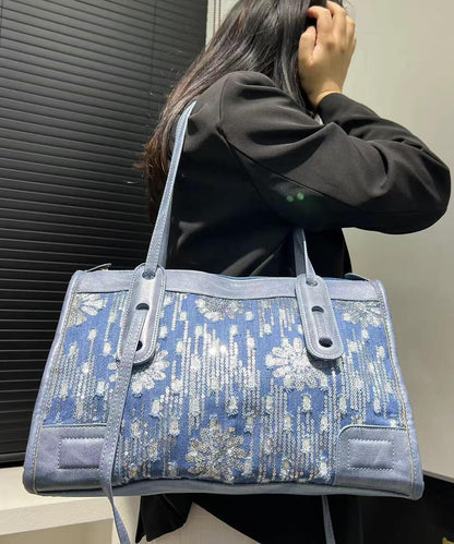Fashion Blue Sequins Patchwork Denim Shoulder Bags