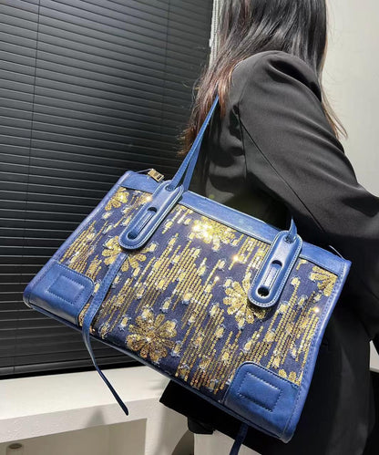 Fashion Blue Sequins Patchwork Denim Shoulder Bags