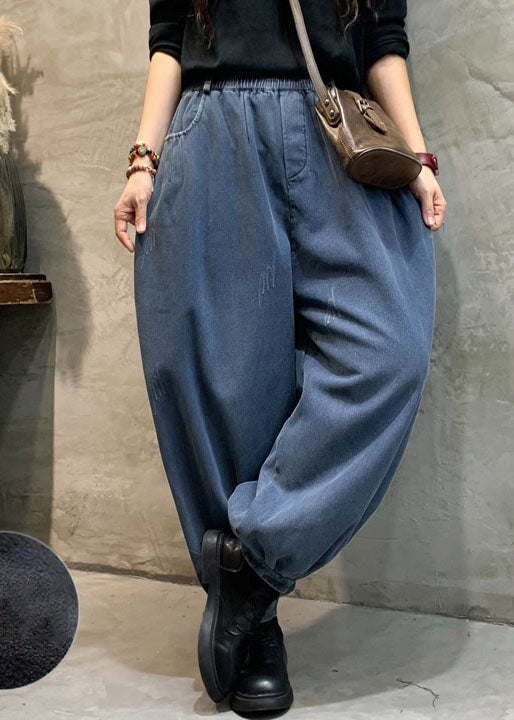 Mode Blau denim laterne Hosen Winter dicke
