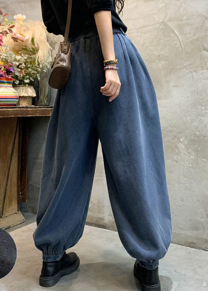 Mode Blau denim laterne Hosen Winter dicke