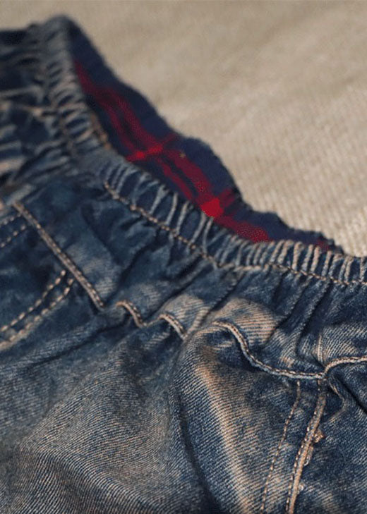 Modische blaue Haremshose aus Denim mit Patch-Applikation