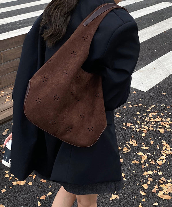 Modische braune Schultertaschen aus Kunstwildleder mit Lochmuster