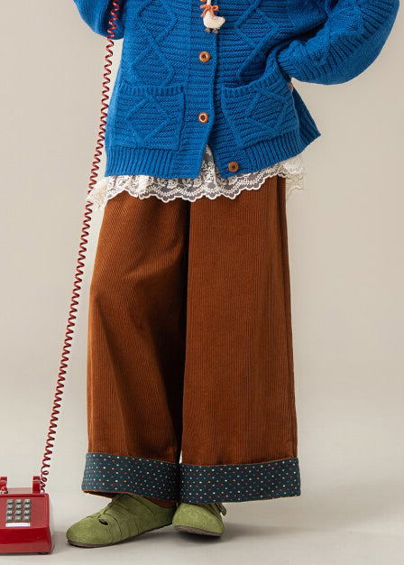 Pantalones anchos de pana marrón de gran tamaño para primavera