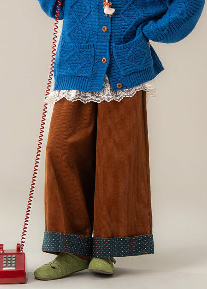 Pantalones anchos de pana marrón de gran tamaño para primavera