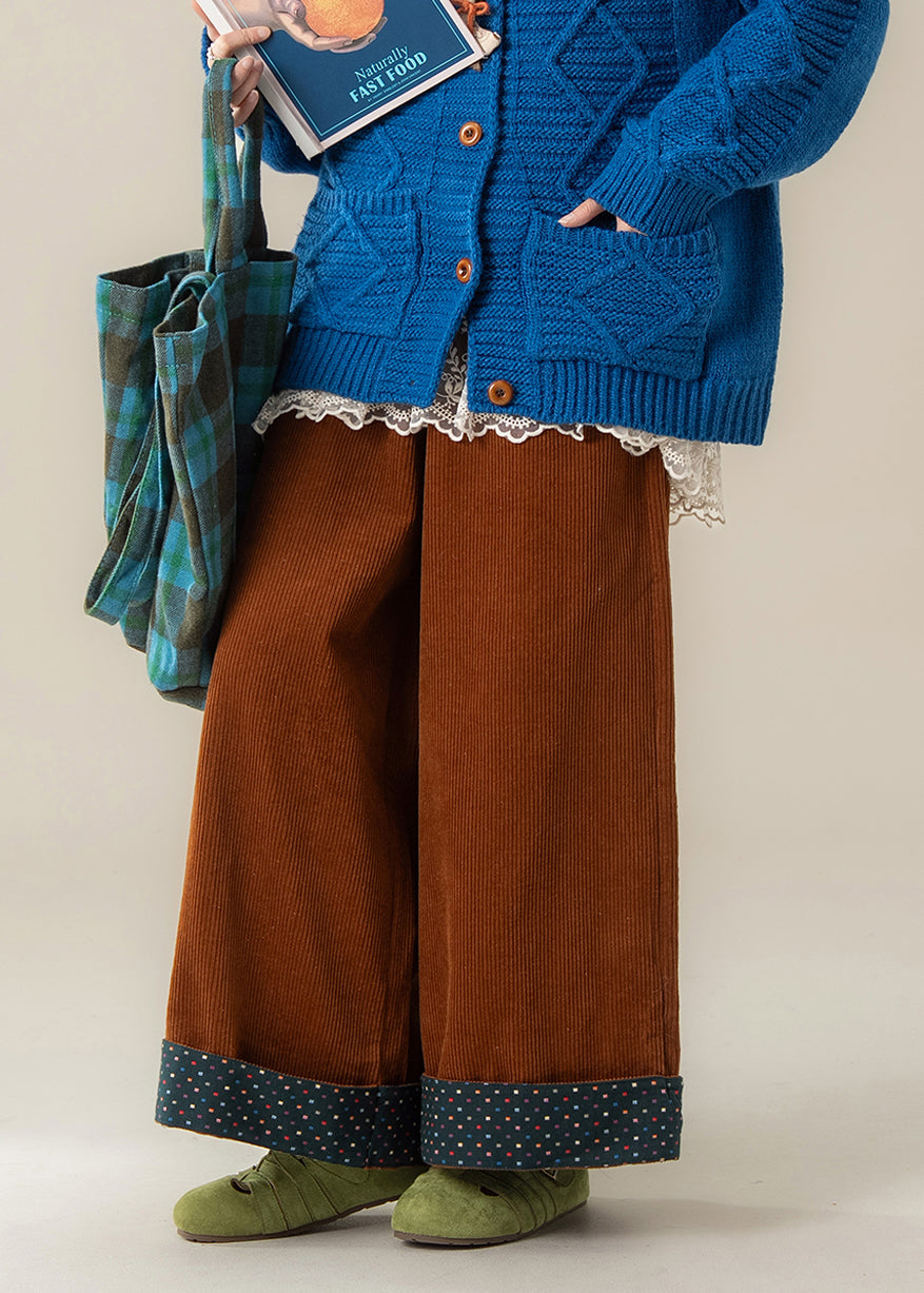 Pantalones anchos de pana marrón de gran tamaño para primavera