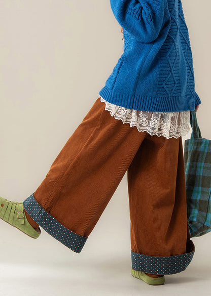 Pantalones anchos de pana marrón de gran tamaño para primavera