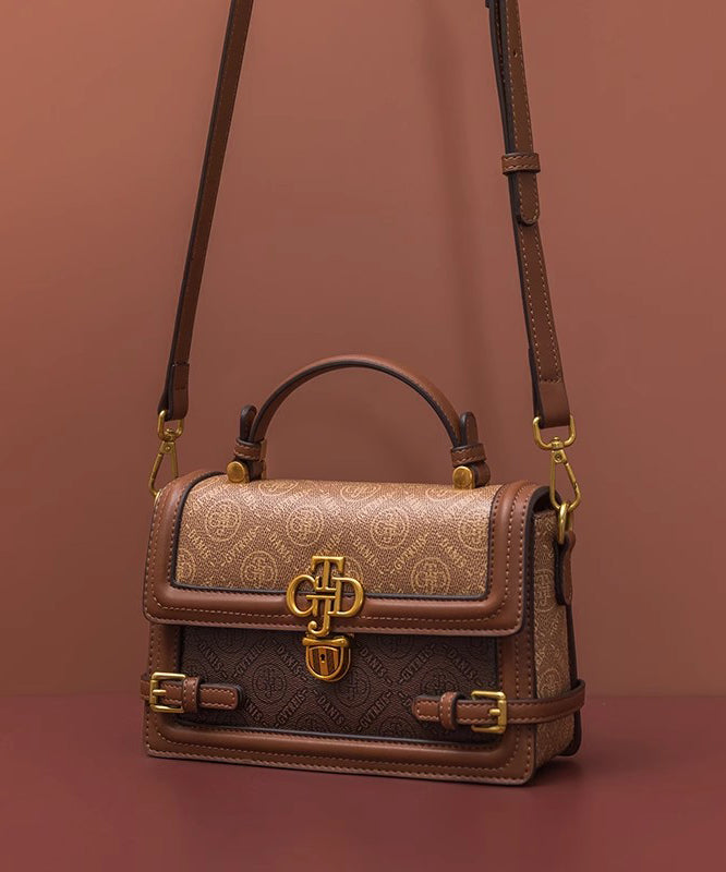 Minibolso versátil de piel de becerro con patchwork marrón de moda