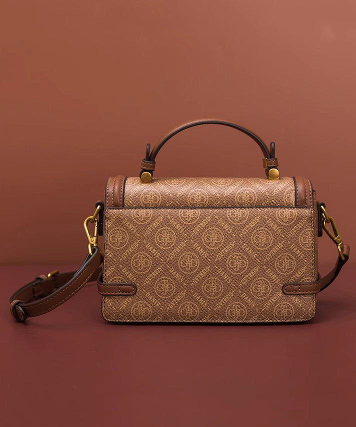 Minibolso versátil de piel de becerro con patchwork marrón de moda