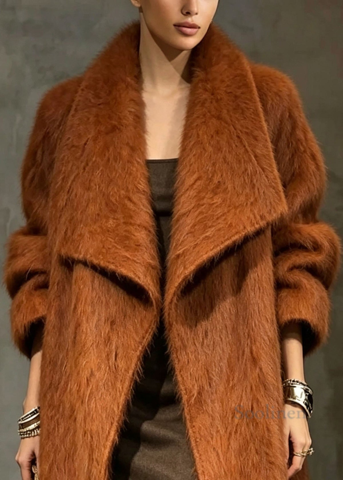 Fashion Brown Peter Pan Collar Woolen Coat Winter