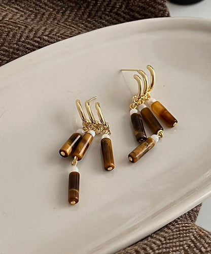 Modische Ohrringe aus Sterlingsilber mit Windspiel und Quaste, Braun