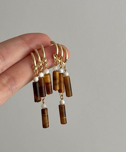 Modische Ohrringe aus Sterlingsilber mit Windspiel und Quaste, Braun