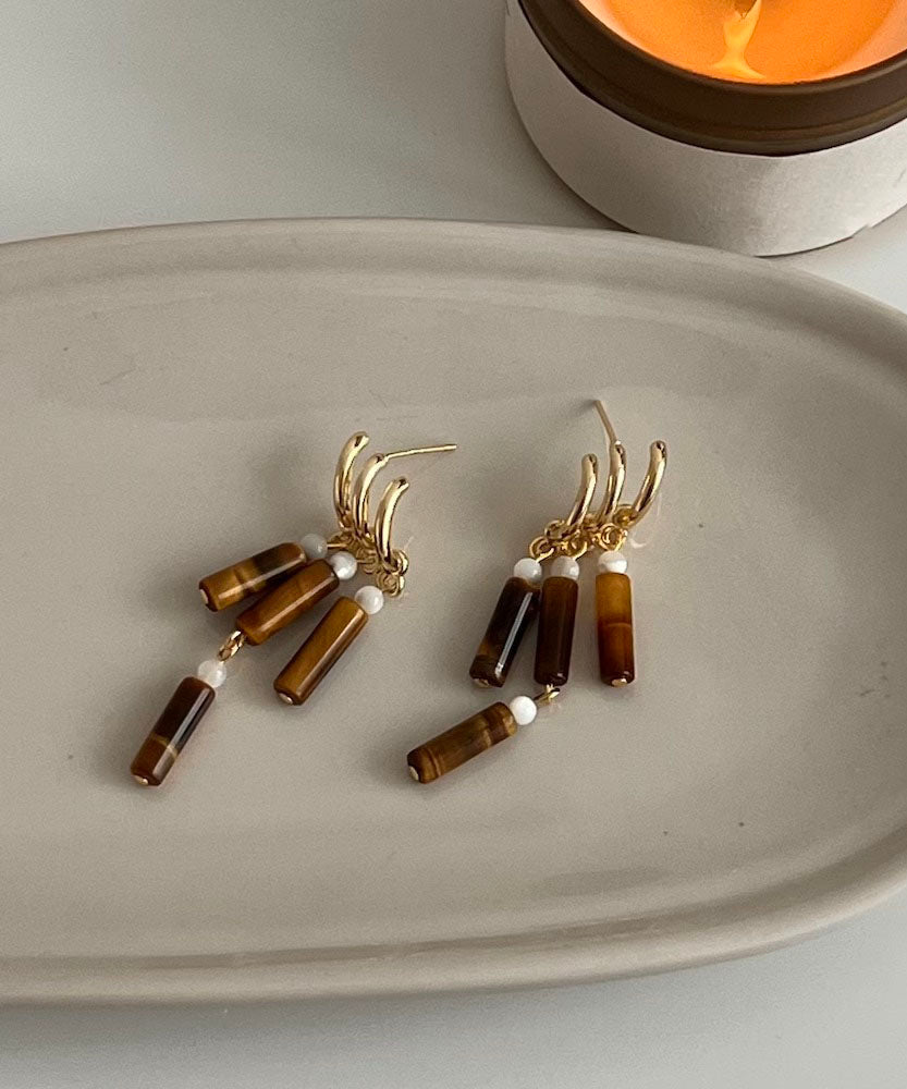 Modische Ohrringe aus Sterlingsilber mit Windspiel und Quaste, Braun