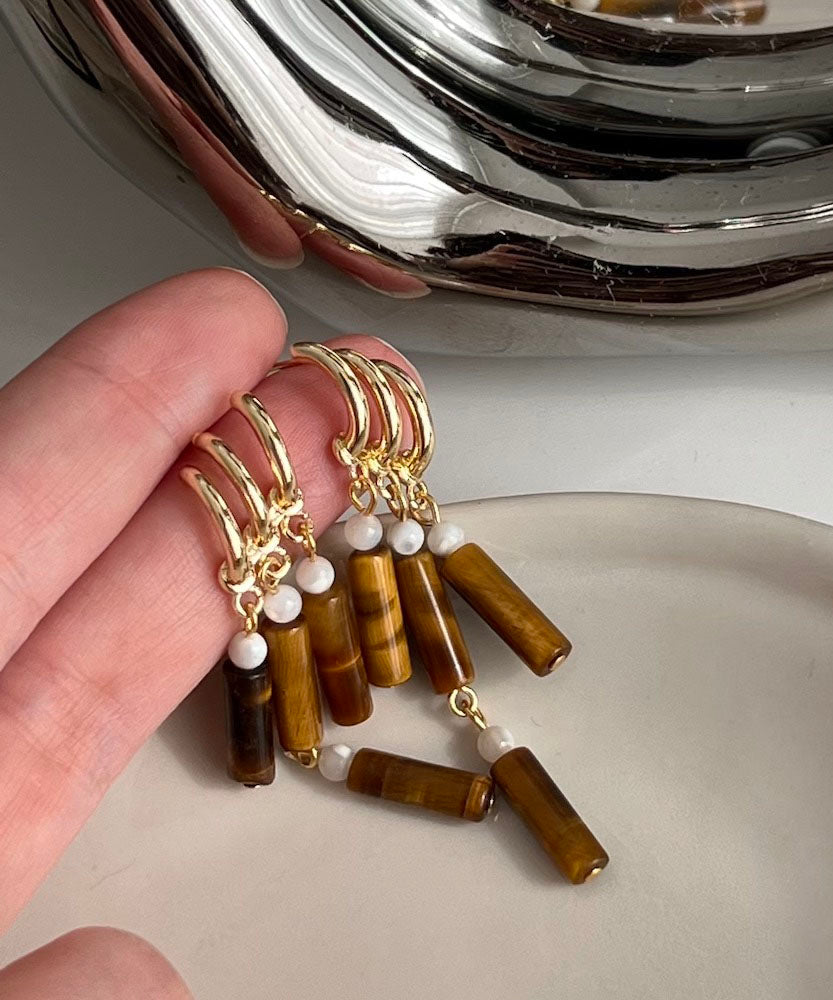 Modische Ohrringe aus Sterlingsilber mit Windspiel und Quaste, Braun