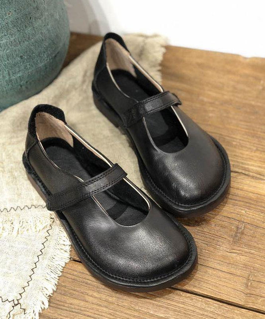 Fashion Chocolate Buckle Strap Loafers For Women Cowhide Leather - SooLinen