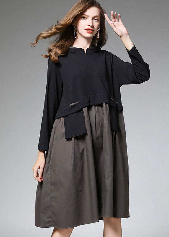 Mode ArmyGreen Patchwork Kapuzenkleid Herbst