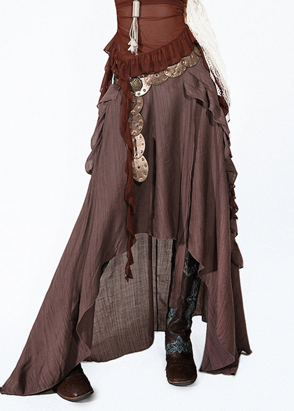 Fashion Chocolate Ruffled Asymmetrical Skirts Summer