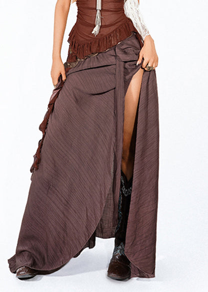 Fashion Chocolate Ruffled Asymmetrical Skirts Summer