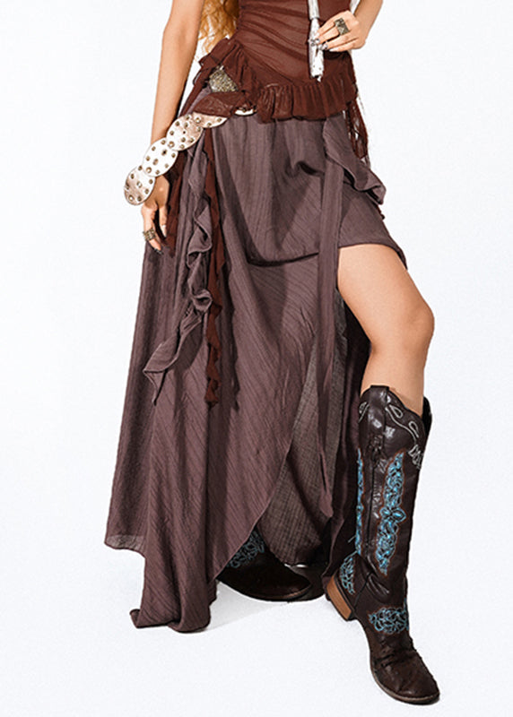 Fashion Chocolate Ruffled Asymmetrical Skirts Summer
