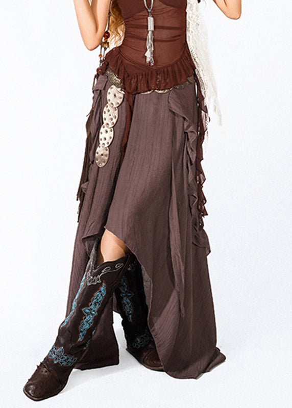 Fashion Chocolate Ruffled Asymmetrical Skirts Summer