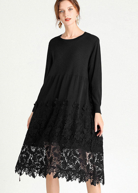 Mode Schokolade Bestickt Patchwork Stricken Lange Kleider Frühling