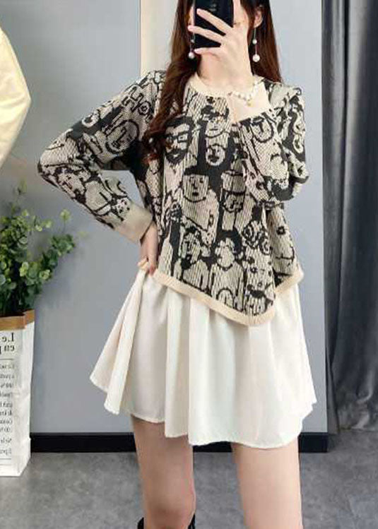 Fashion Chocolate asymmetrisches Design Patchwork Print Herbst Strickpullover