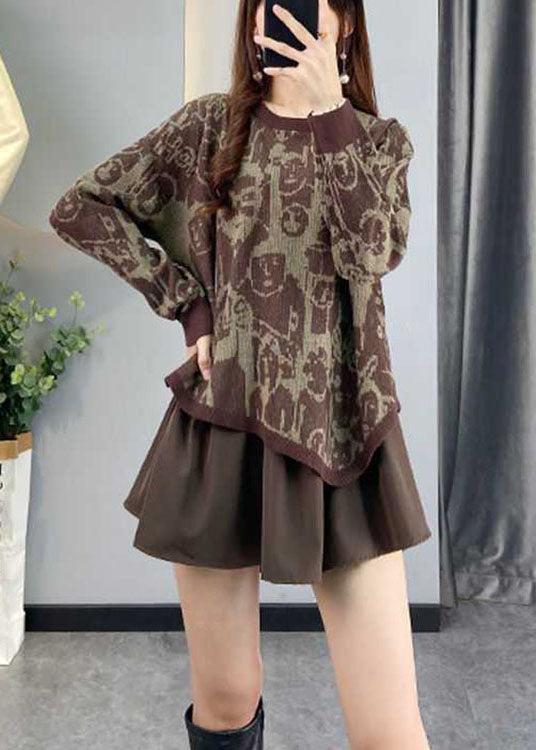 Fashion Chocolate asymmetrisches Design Patchwork Print Herbst Strickpullover
