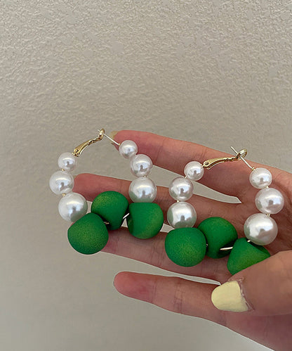 Pendientes de aro con círculos de perlas de aleación de plata de ley con bloques de colores a la moda