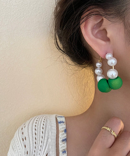 Pendientes de aro con círculos de perlas de aleación de plata de ley con bloques de colores a la moda