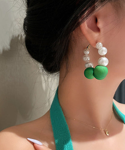 Pendientes de aro con círculos de perlas de aleación de plata de ley con bloques de colores a la moda