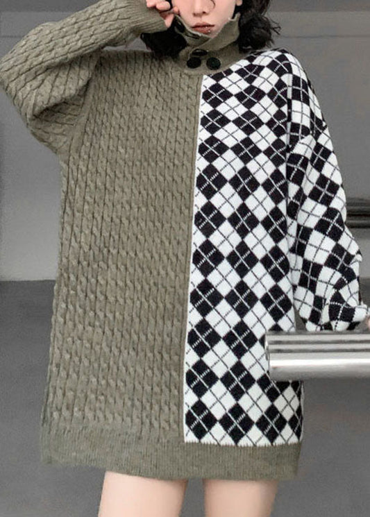 Mode Colorblock Rollkragen Patchwork Zopfmuster Pullover Tops Winter