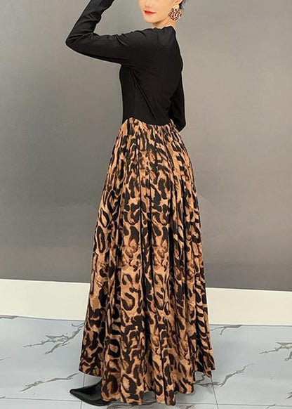 Fashion Colorblock V Neck Print Patchwork Long Dress Fall