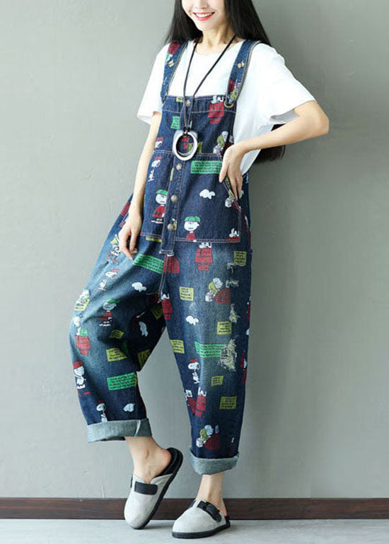 Mode Dunkelblau Print Jumpsuits Taschen Sommer