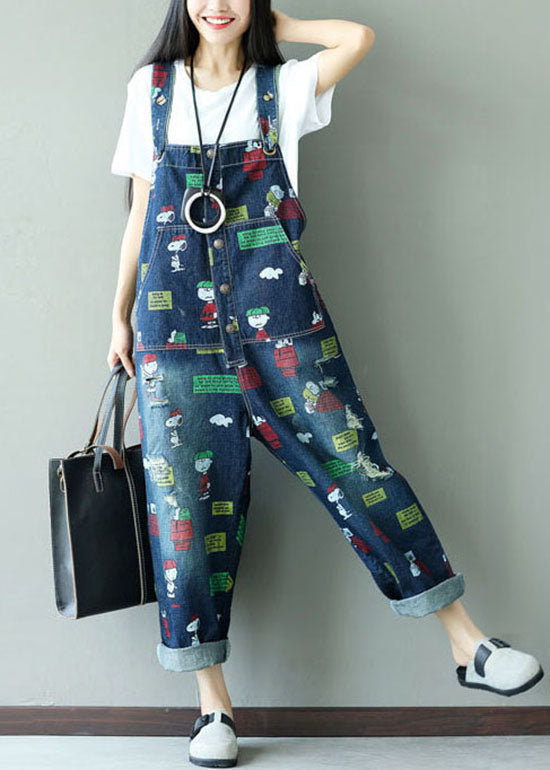 Mode Dunkelblau Print Jumpsuits Taschen Sommer